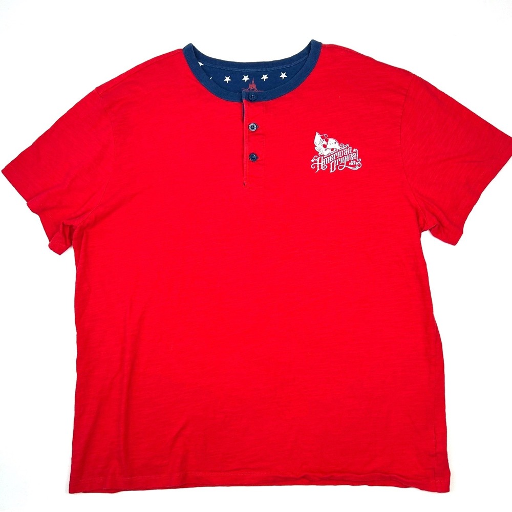 Disney Parks American Original Mickey Henley Shirt Red XL Walt Disney World